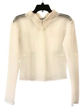 MY MITSIKO White Gauzy Sheer Mesh Long Sleeve Top Blouse Small Danish Artisan